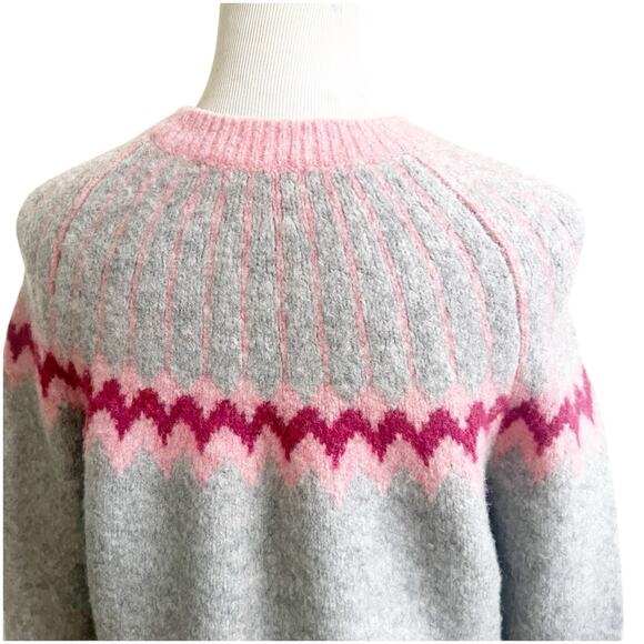 Jason Wu Women’s Fair Isle Sweater Wool Sz Small Gray Pink Oversized Crew Neck - Picture 4 of 12